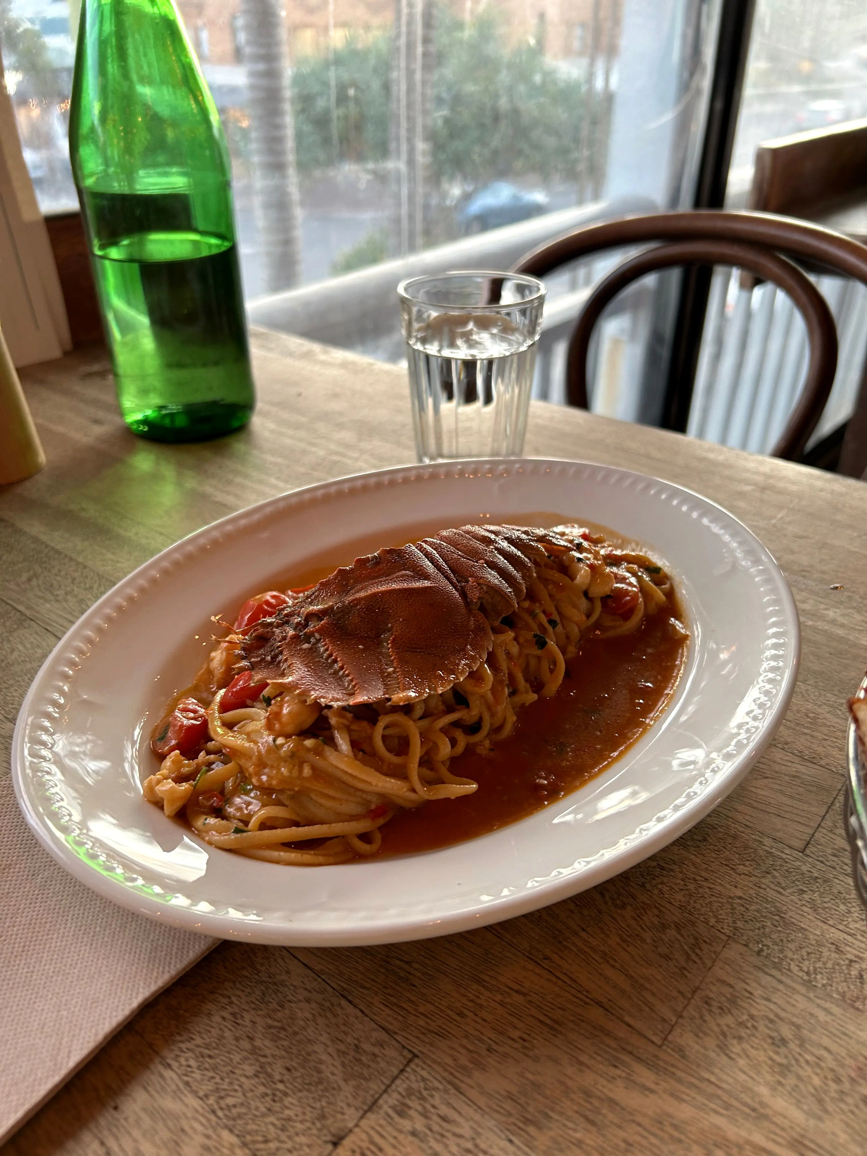 A bowl of chilli Moreton Bay bug pasta at Balcony Bar & Oyster Co. in Byron Bay